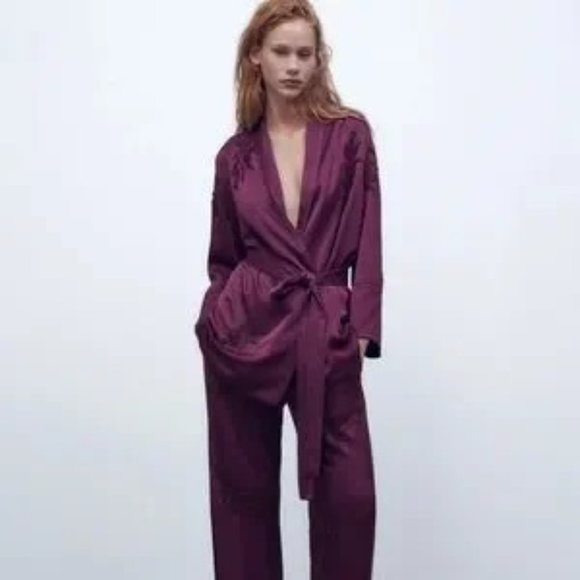 Women's Zara Embroidered Beaded Open Kimono With Matching Tied Belt Size XL - Picture 1 of 7